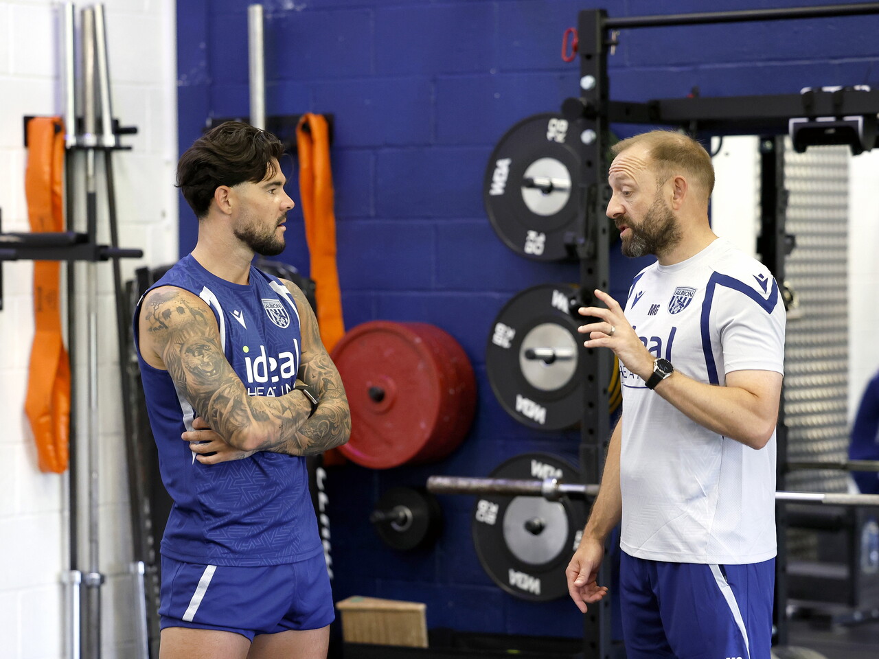 Alex Mowatt and Matt Gill in the gym.