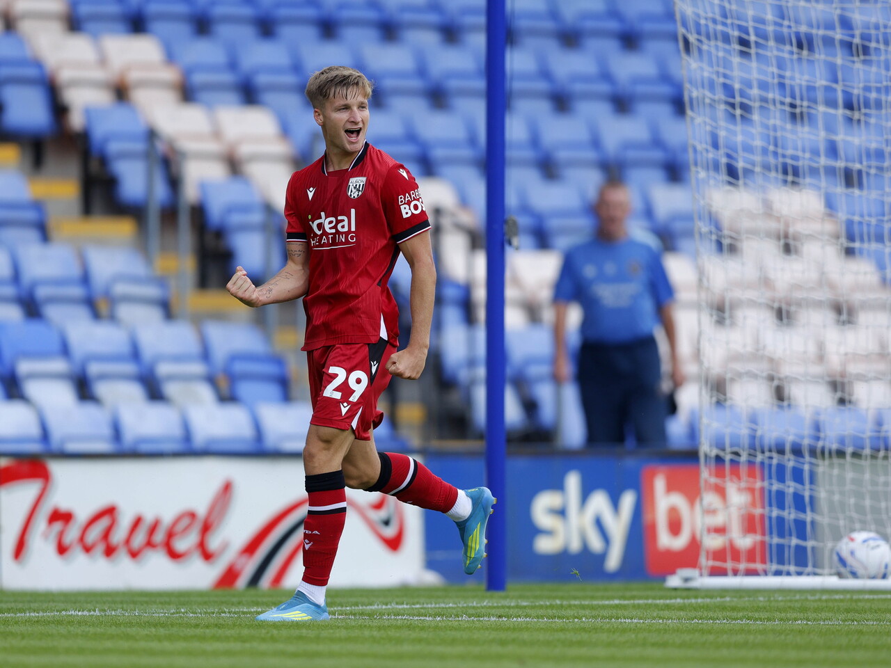 Jimmy-Jay Morgan celebrates his second goal against Shrewsbury.