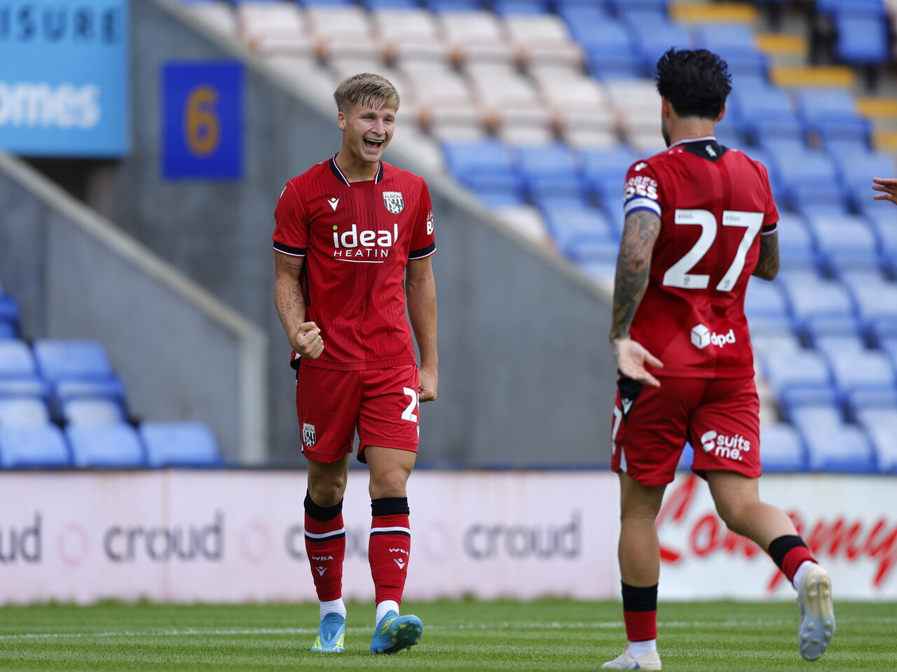 Jimmy-Jay Morgan celebrates his second goal against Shrewsbury.