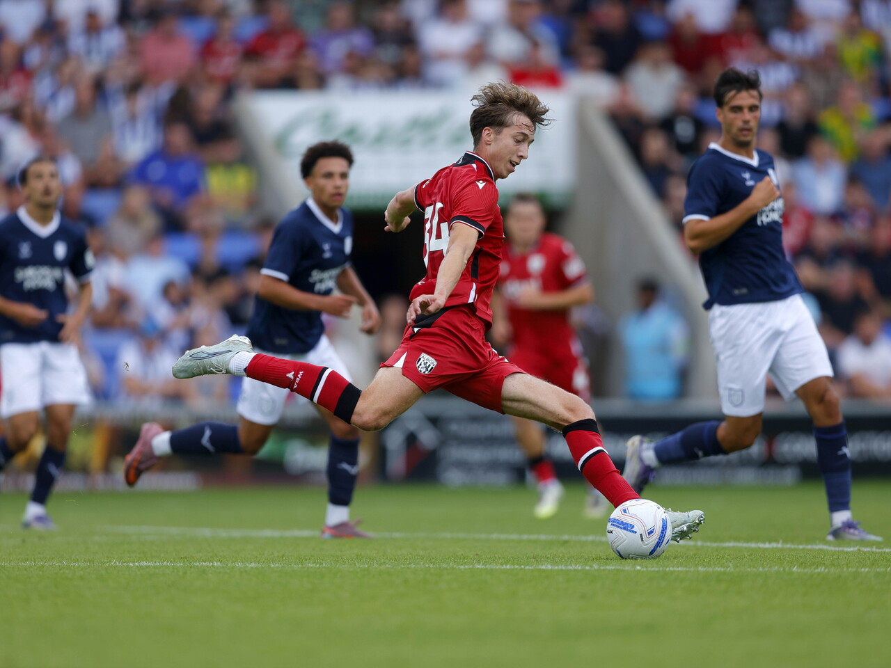 Harry Whitwell plays against Shrewsbury