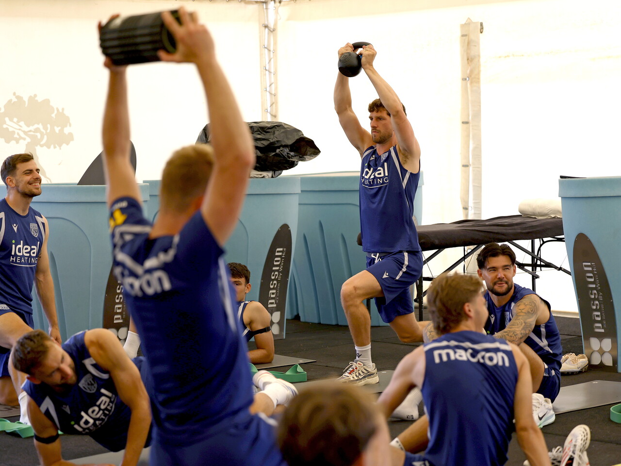 Chris Mepham in the gym in Portugal