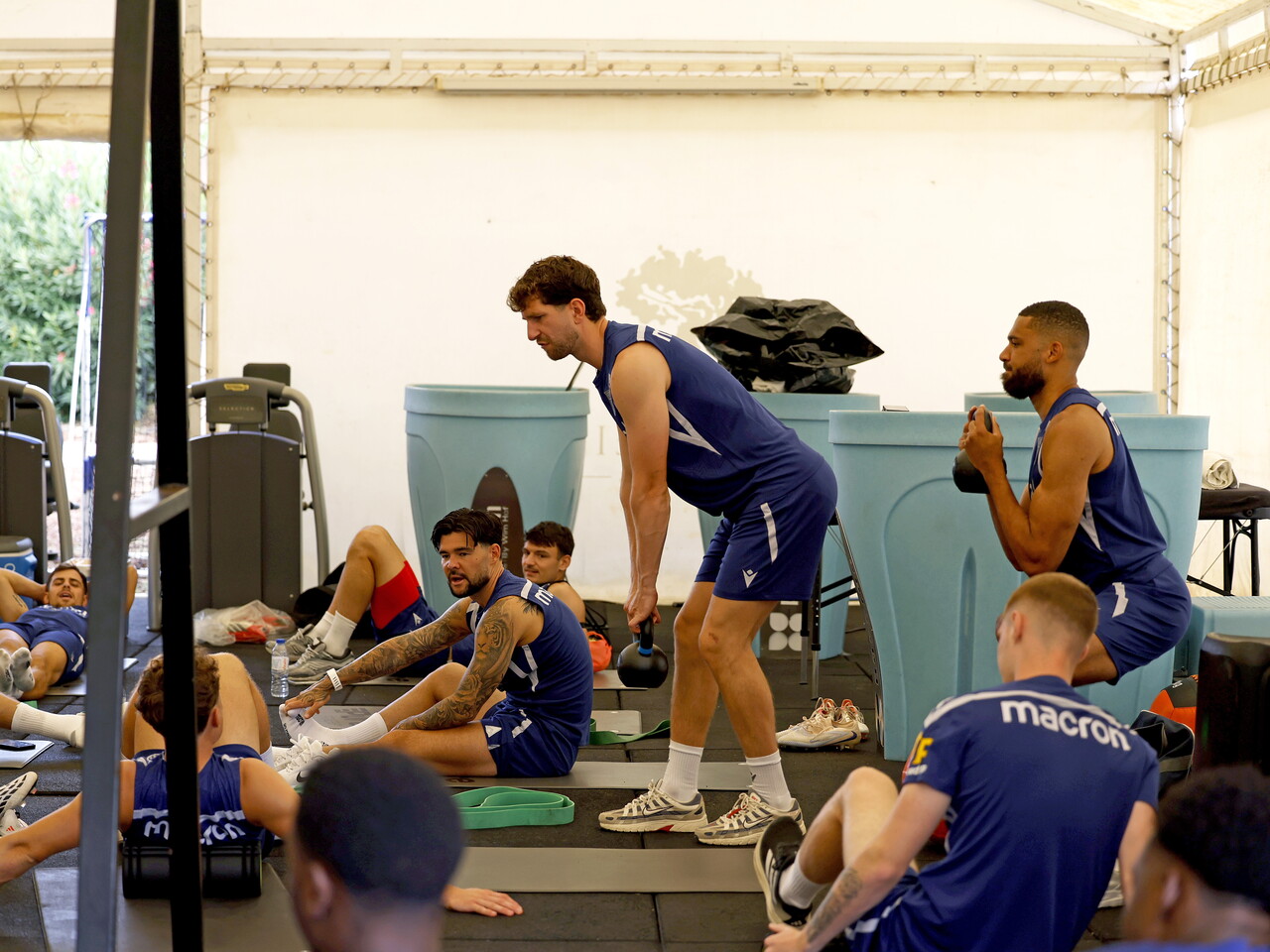 Chris Mepham in the gym in Portugal
