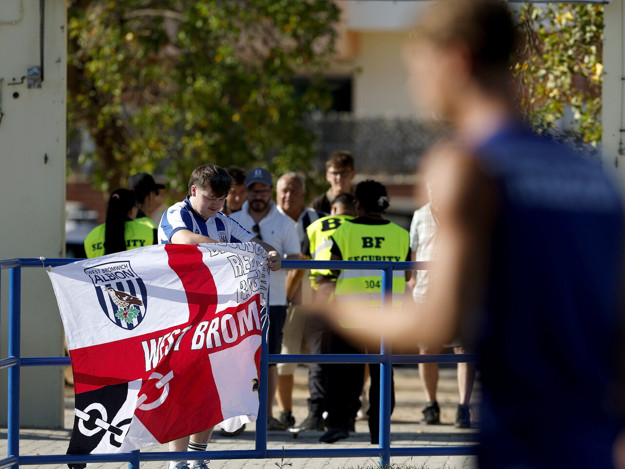 WBA fans putting up a WBA flag before the Bromley match