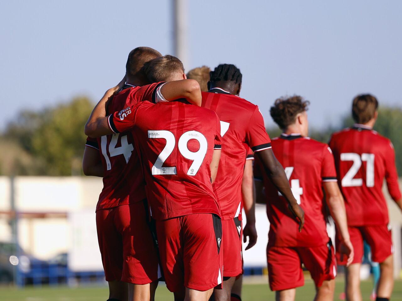JJ Morgan celebrates his goal against Bromley with team-mates