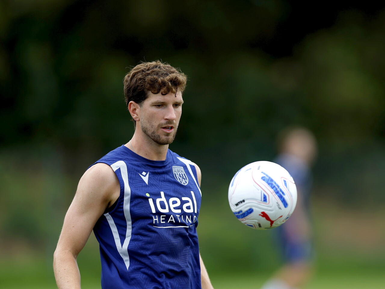 Chris Mepham on the training pitch in Portugal