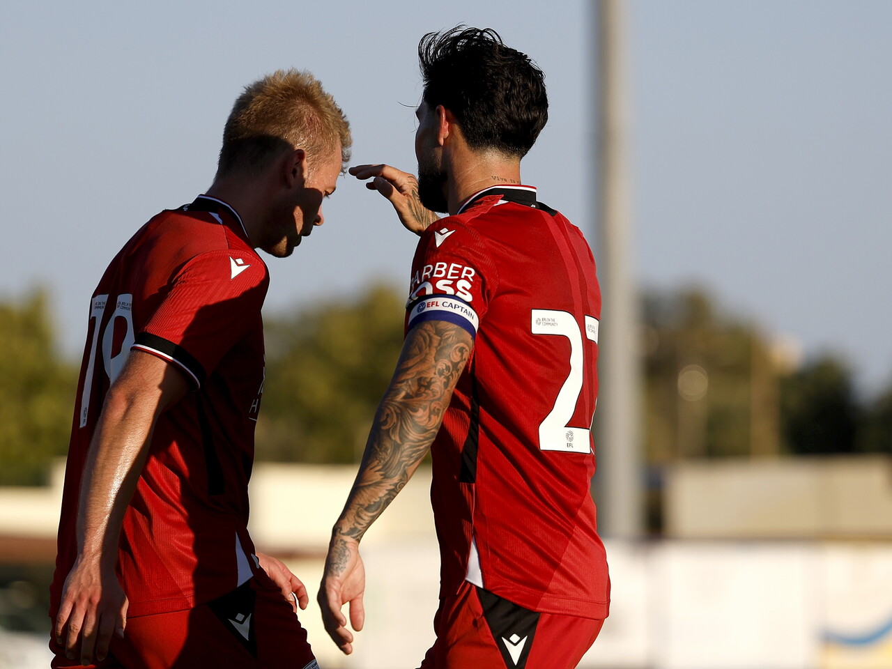 Aune Heggebø celebrates scoring against Bromley with Alex Mowatt