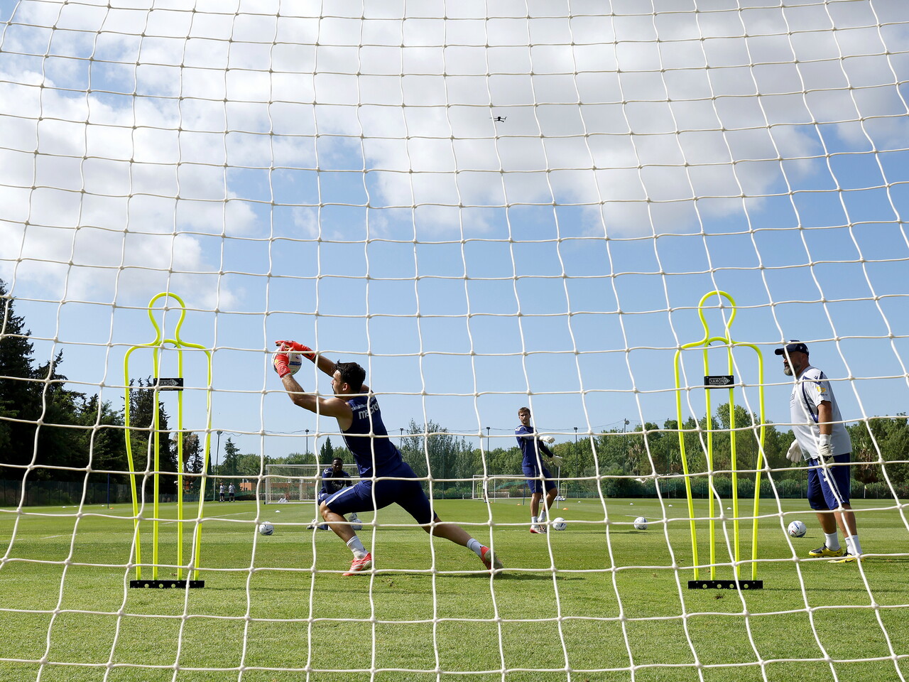 Max O'Leary making a save in training