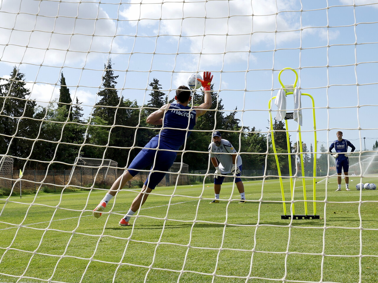 Max O'Leary making a save in training