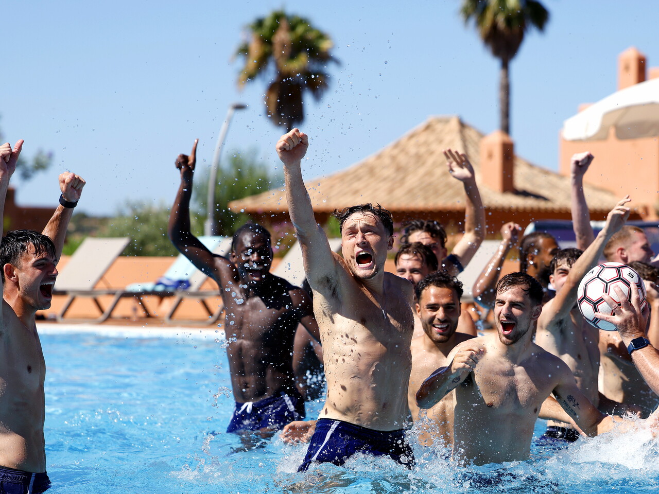 Several WBA players in the pool during a game
