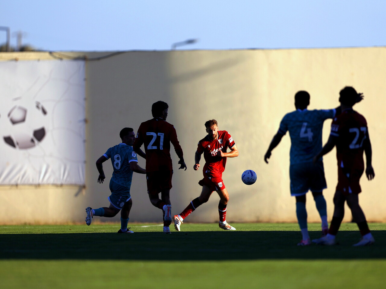 general action of WBA's friendly against Bromley with Nat Phillips on the ball