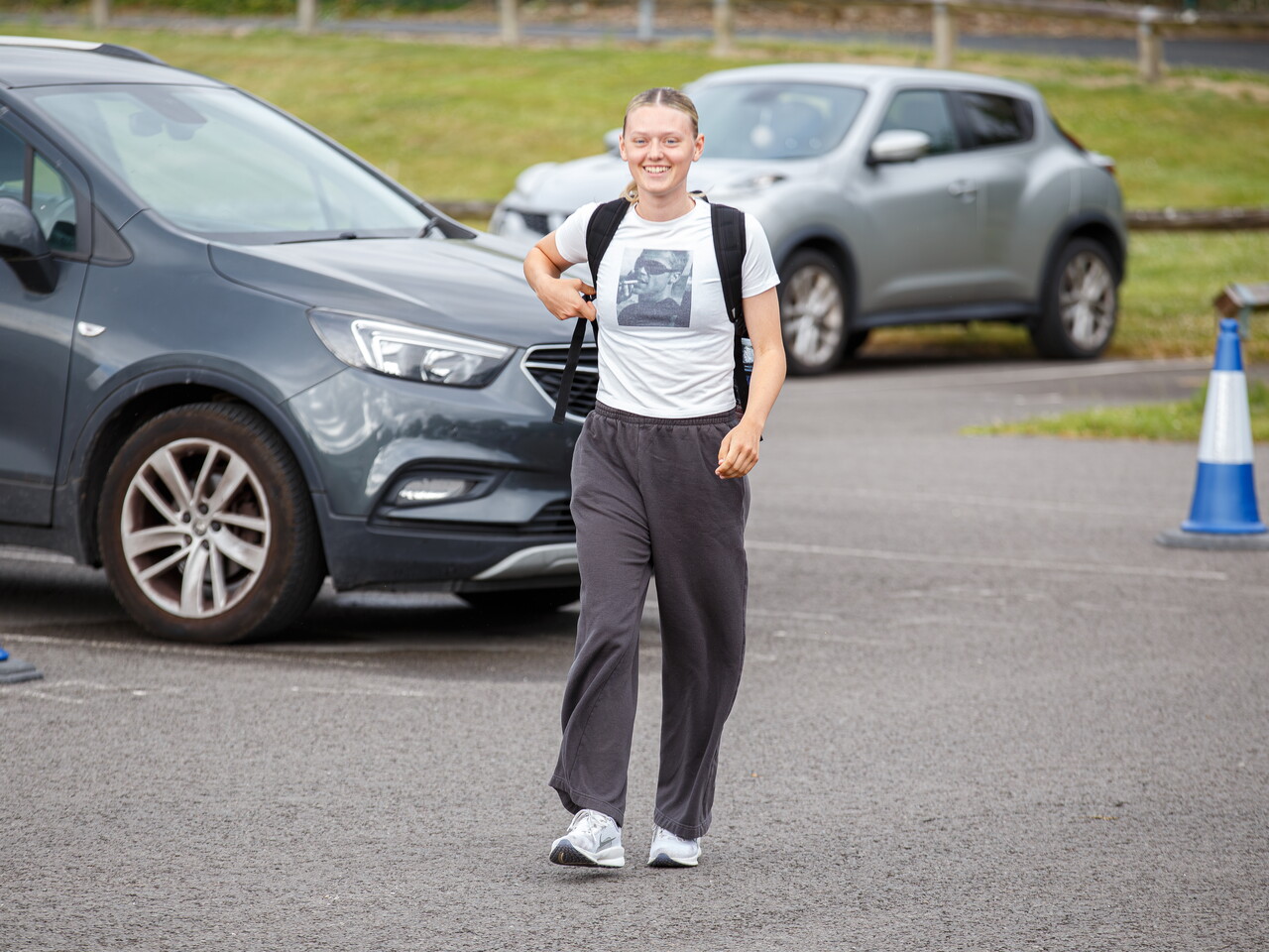 Naomi Sharp arriving at The Fitlife Foods Performance Centre and walking through the car park