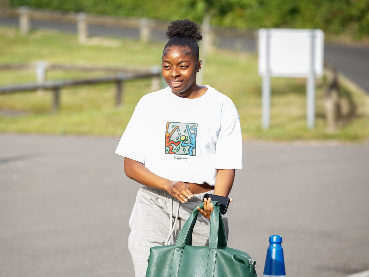 Chi Arinze arriving at The Fitlife Foods Performance Centre and walking through the car park
