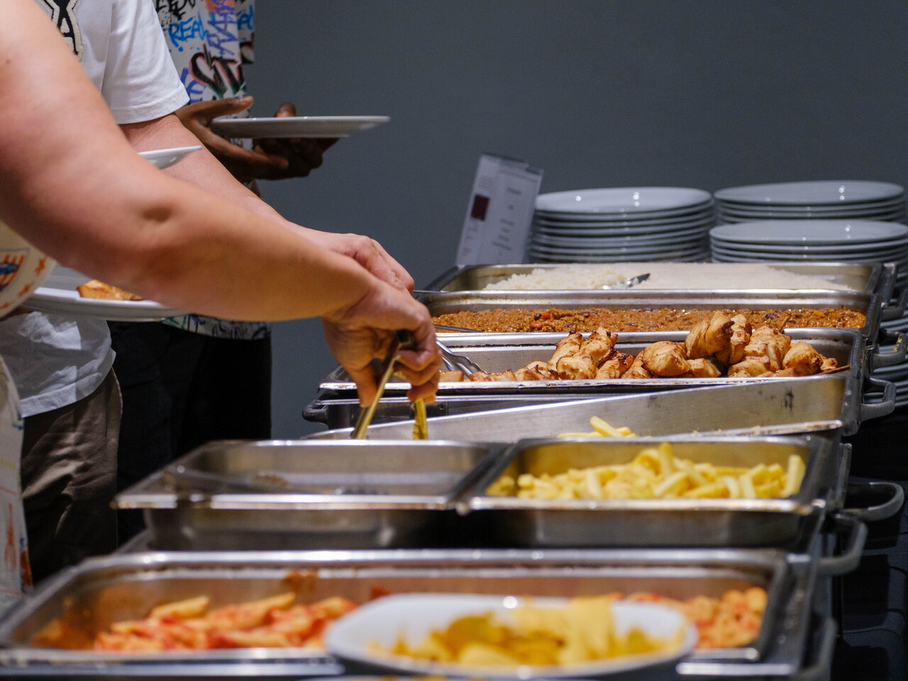 Close-up of buffet trays