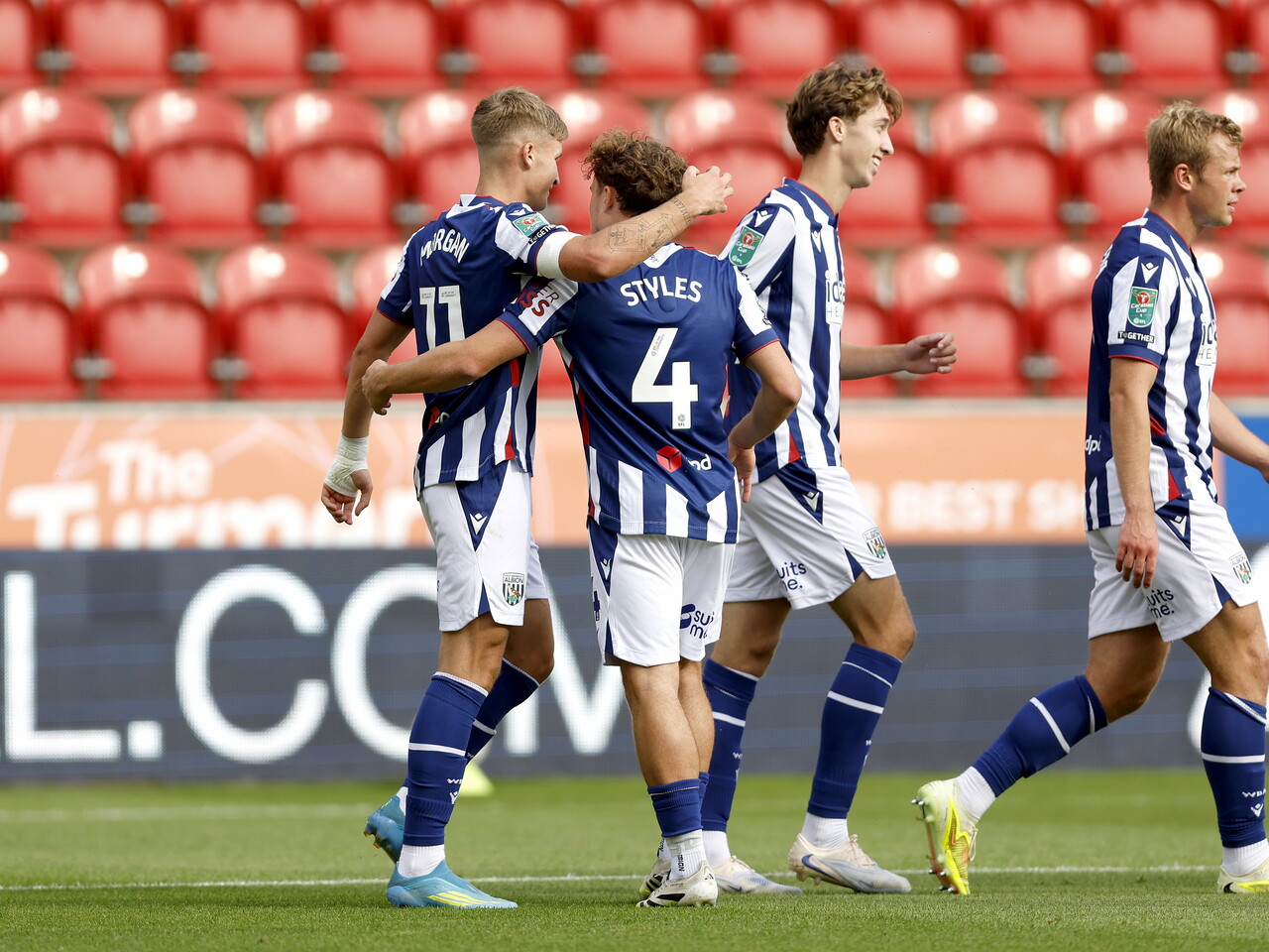 Albion celebrate JJ Morgan's goal against Rotherham.