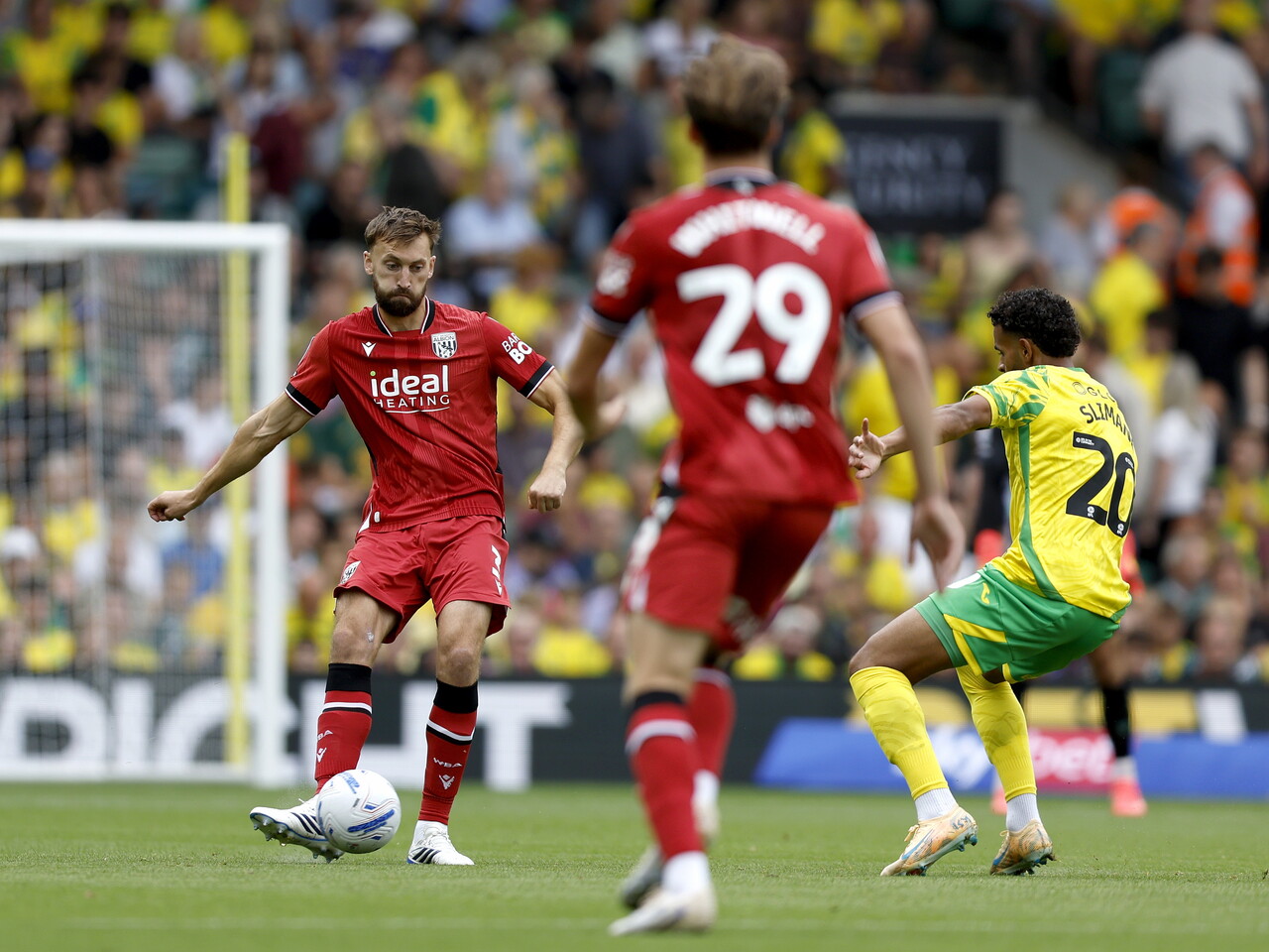 George Campbell on the ball against Norwich