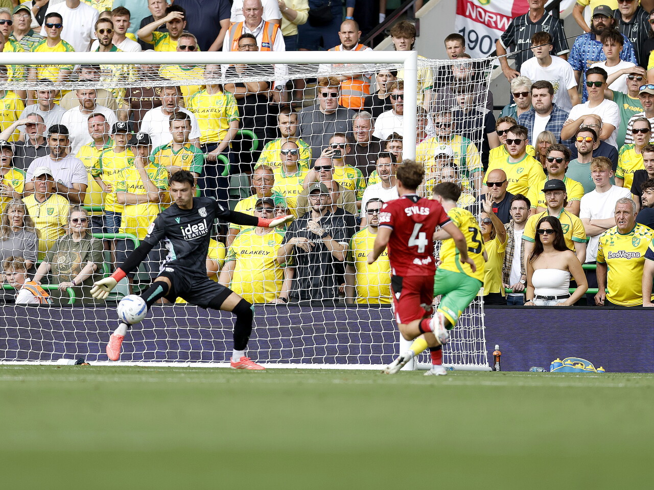 Max O'Leary makes a save against Norwich