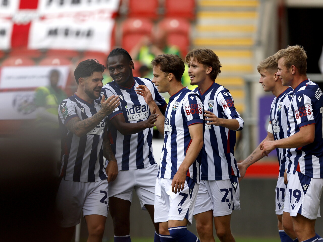 Albion celebrate Felix Horn Myhre's goal against Rotherham.