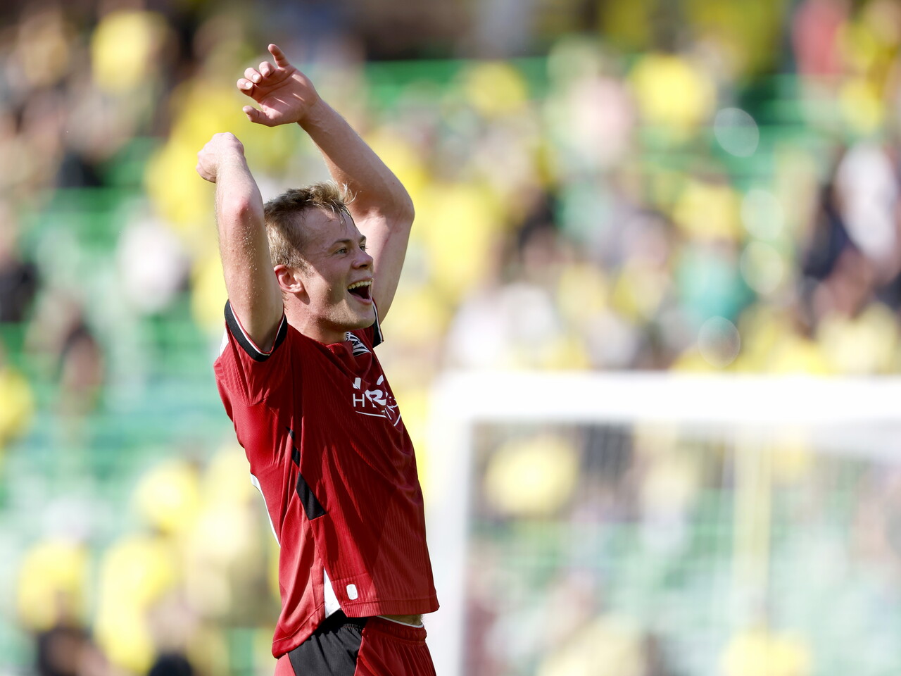 Aune Heggebo celebrates at full-time.