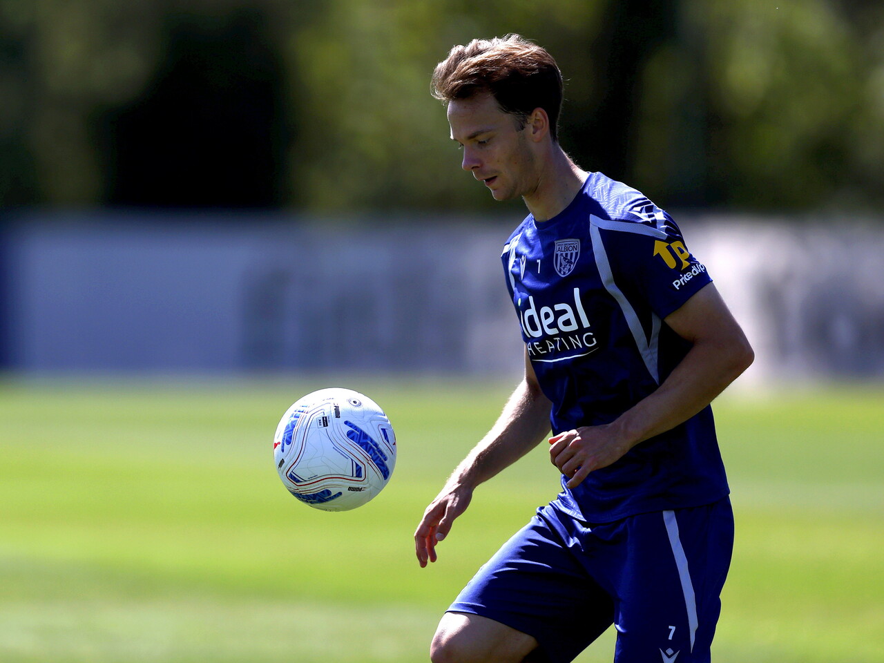 Felix Horn Myhre on the ball during a training session