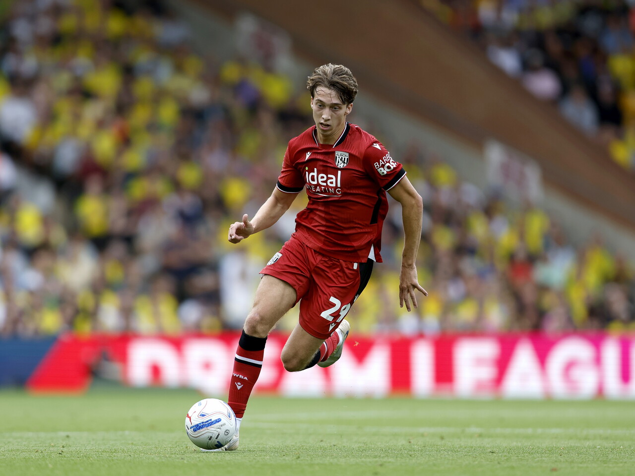 Harry Whitwell on the ball against Norwich