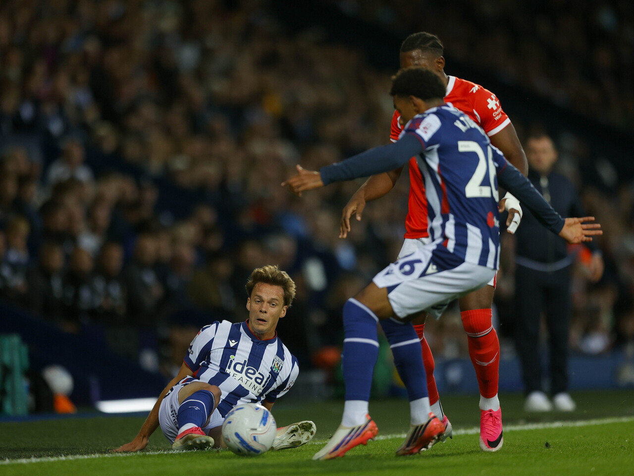 Felix Horn Myhre sliding to keep the ball in play on the line against Charlton 