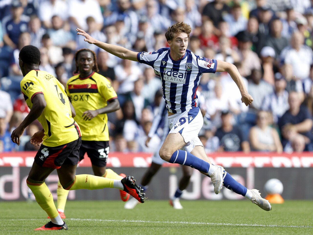 Harry Whitwell on the ball against Watford