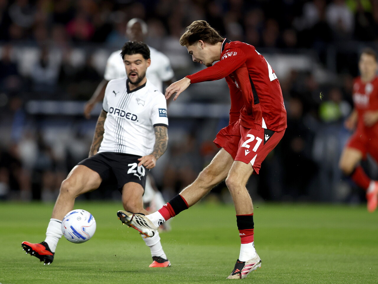 Isaac Price on the ball against Derby County