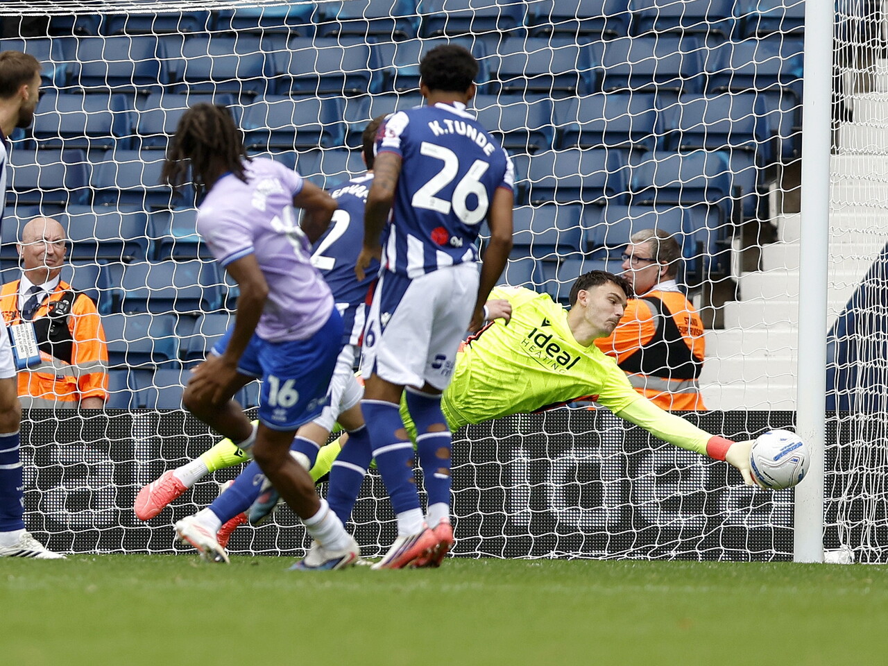 Max O'Leary makes a save against QPR