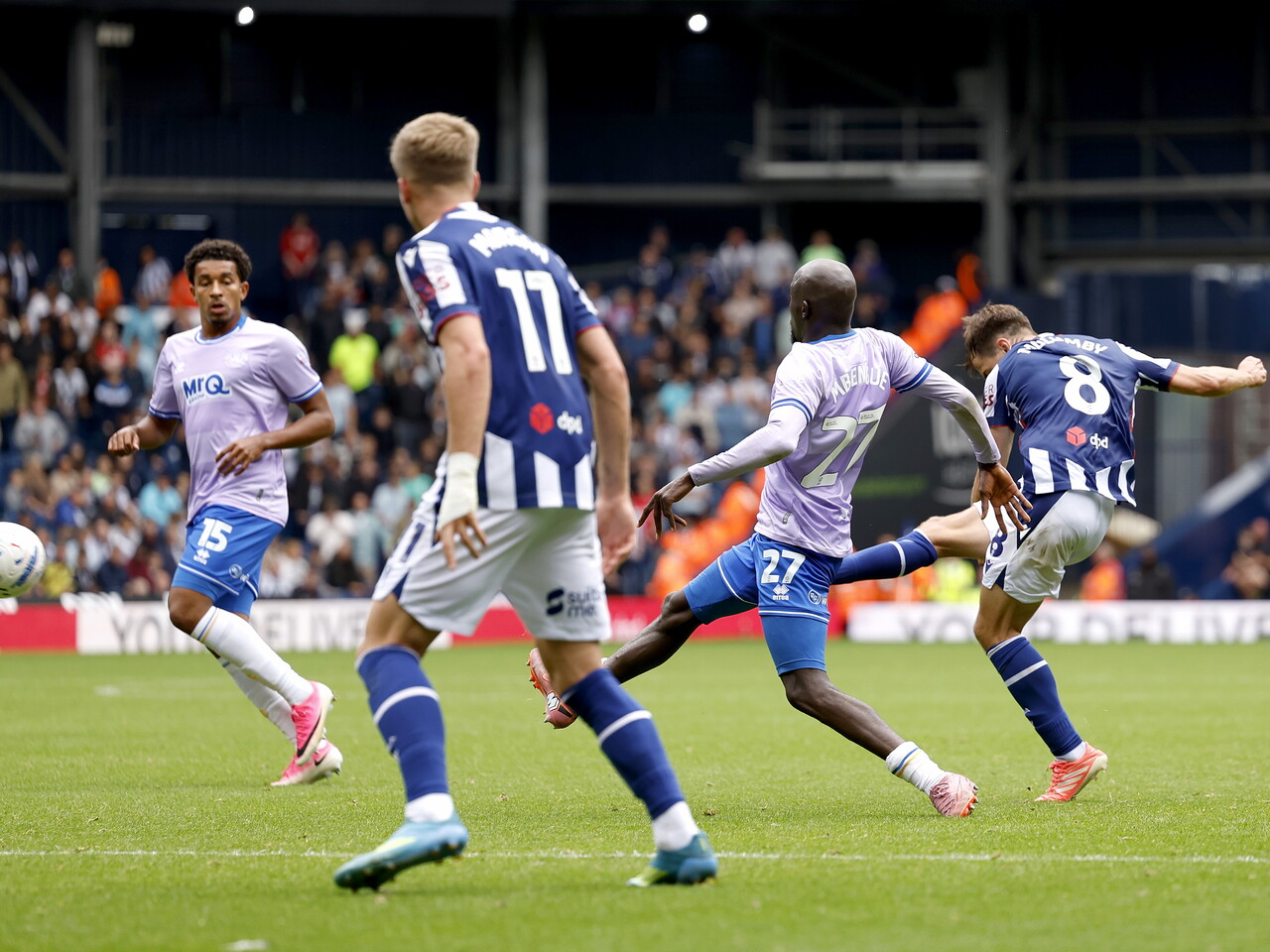 Jayson Molumby has a shot against QPR