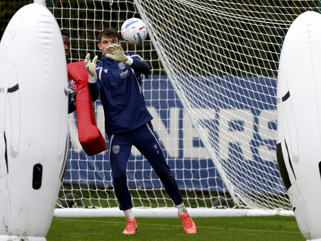 Max O'Leary making a save in training