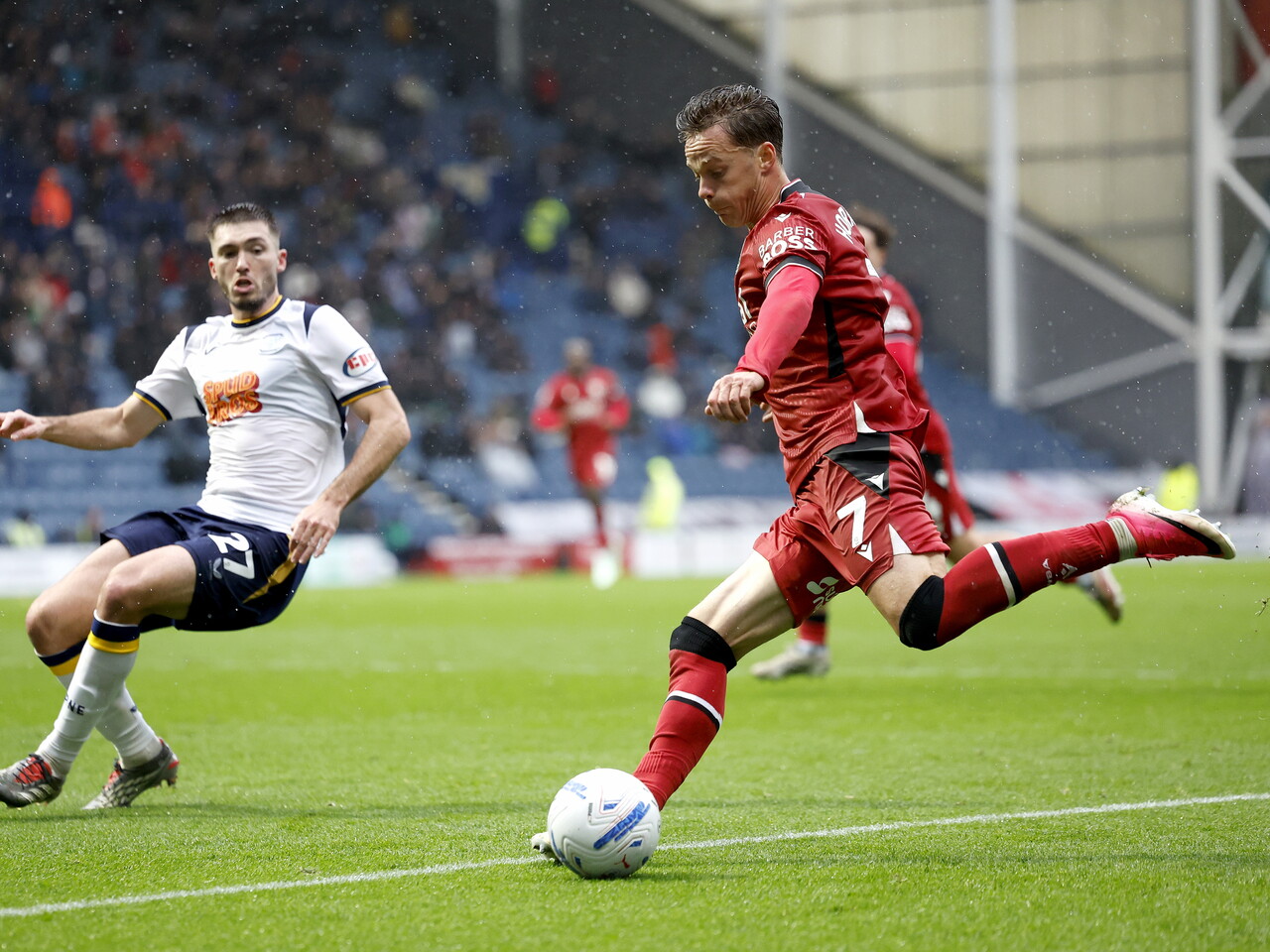 Felix Horn Myhre on the ball against Preston