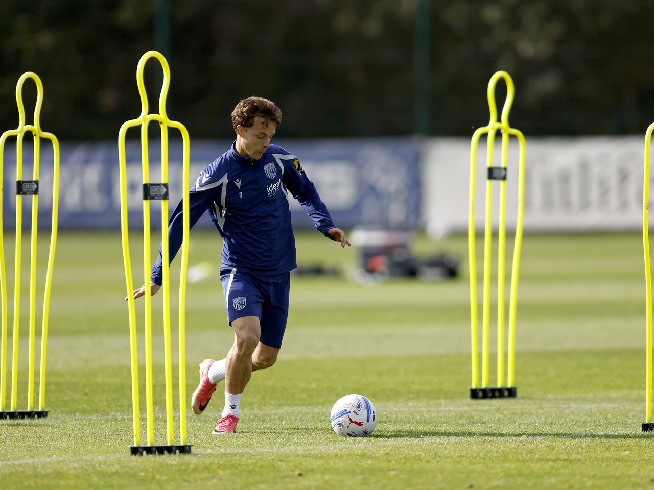 Felix Horn Myhre on the ball during a training session