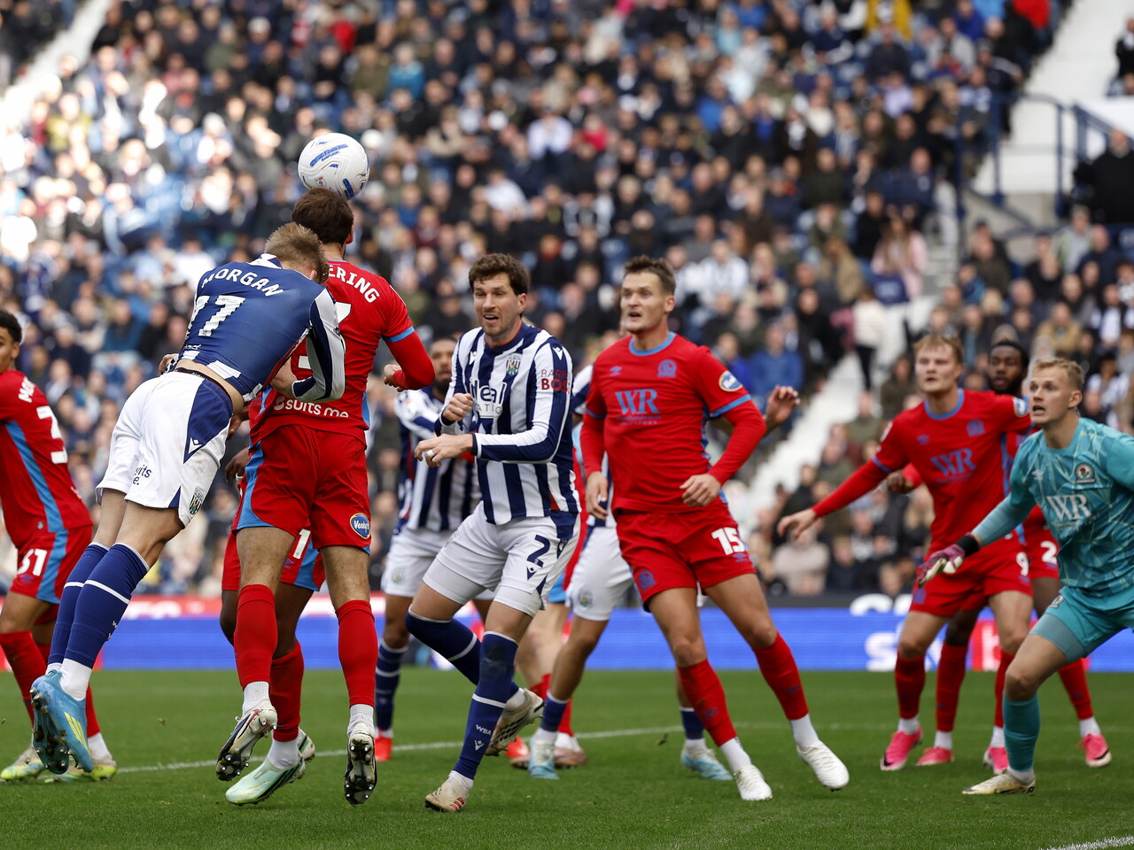JJ Morgan has a header against Blackburn
