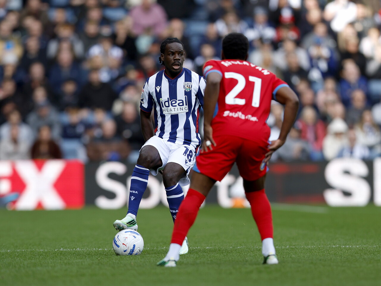 Brayann Pereira on the ball against Blackburn