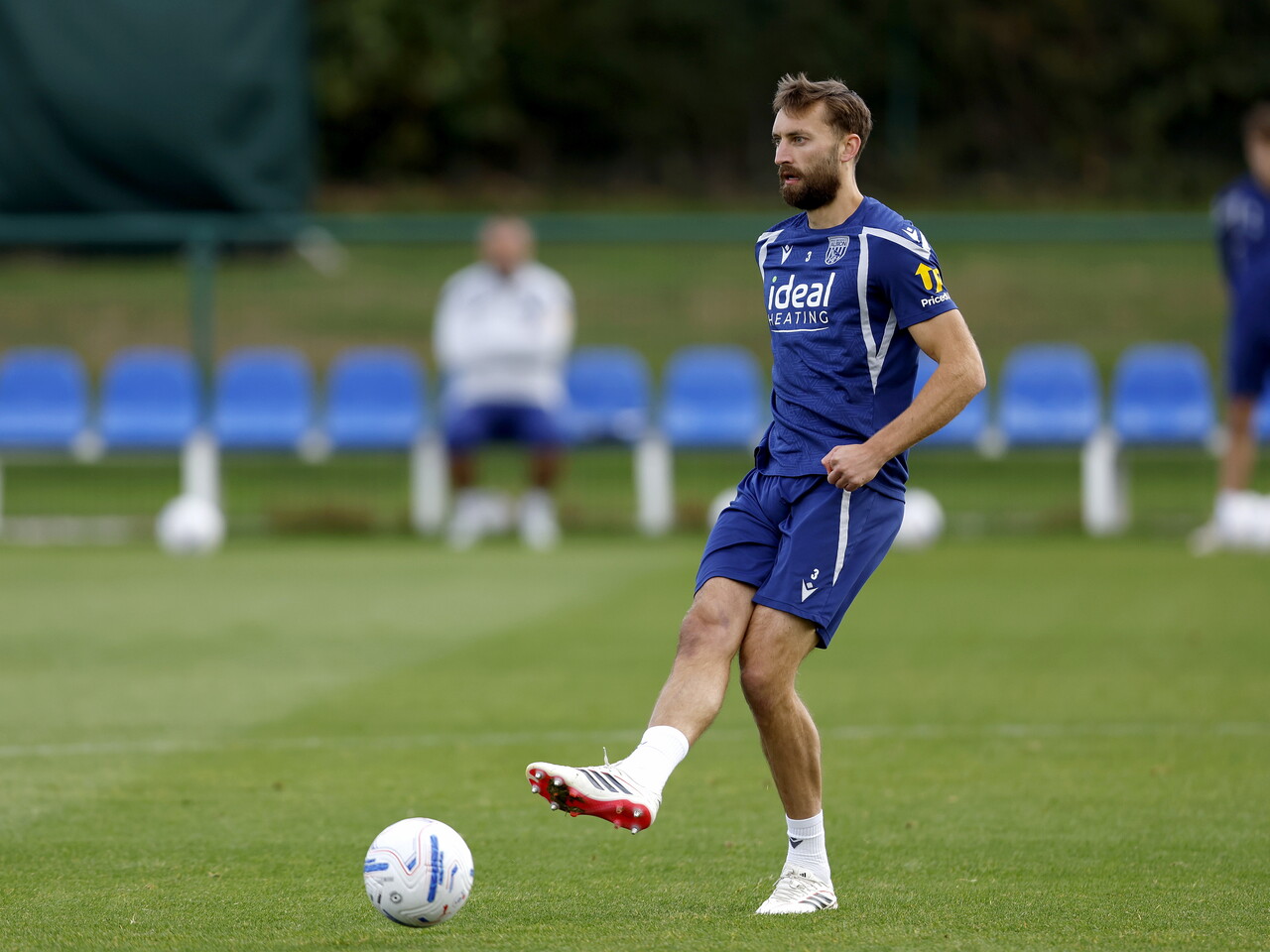 Nat Phillips on the ball during a training session