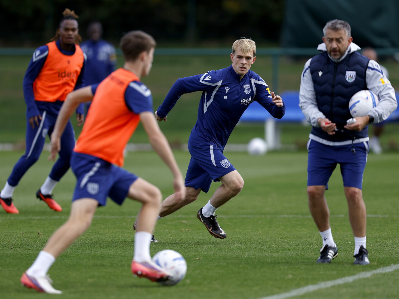 Toby Collyer closing a player down during a training session