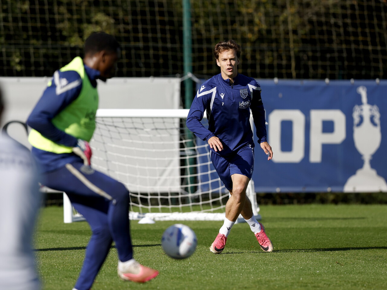 Felix Horn Myhre looking towards the ball during a training session