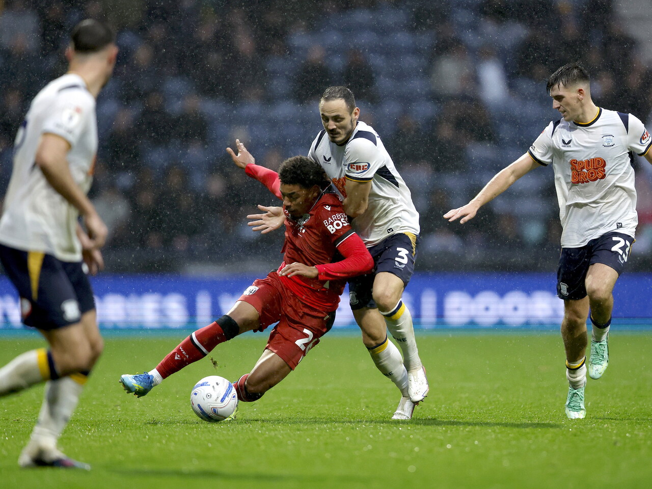 Kareem Tunde on the ball against Preston