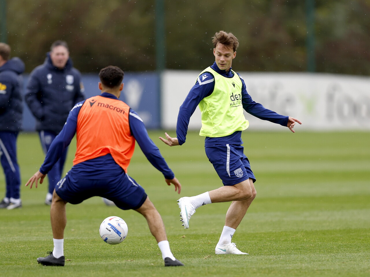 Felix Horn Myhre trying to flick the ball in training 