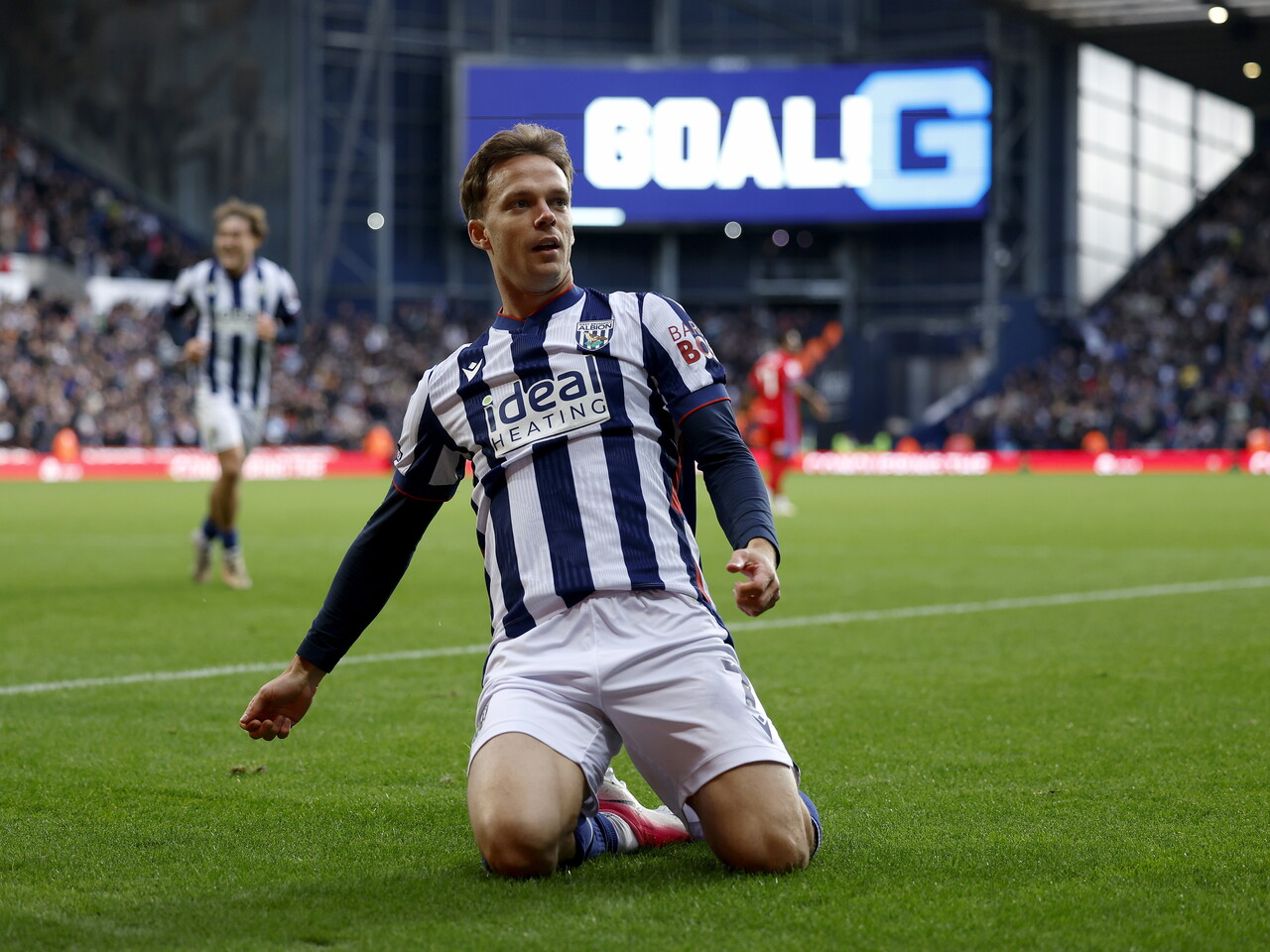 Felix Horn Myhre celebrates his goal against Blackburn