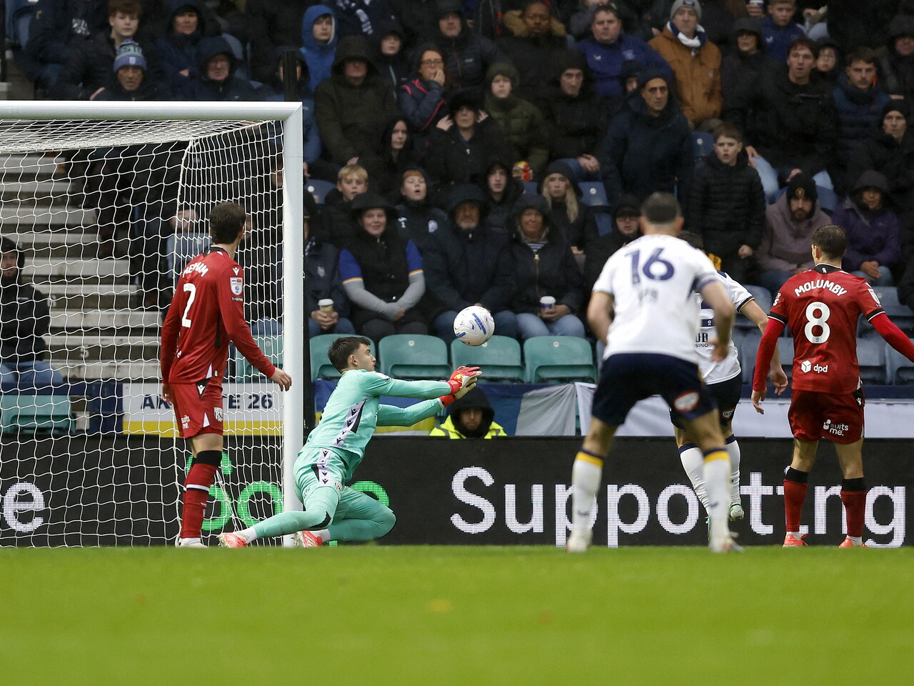 Max O'Leary makes a save against Preston