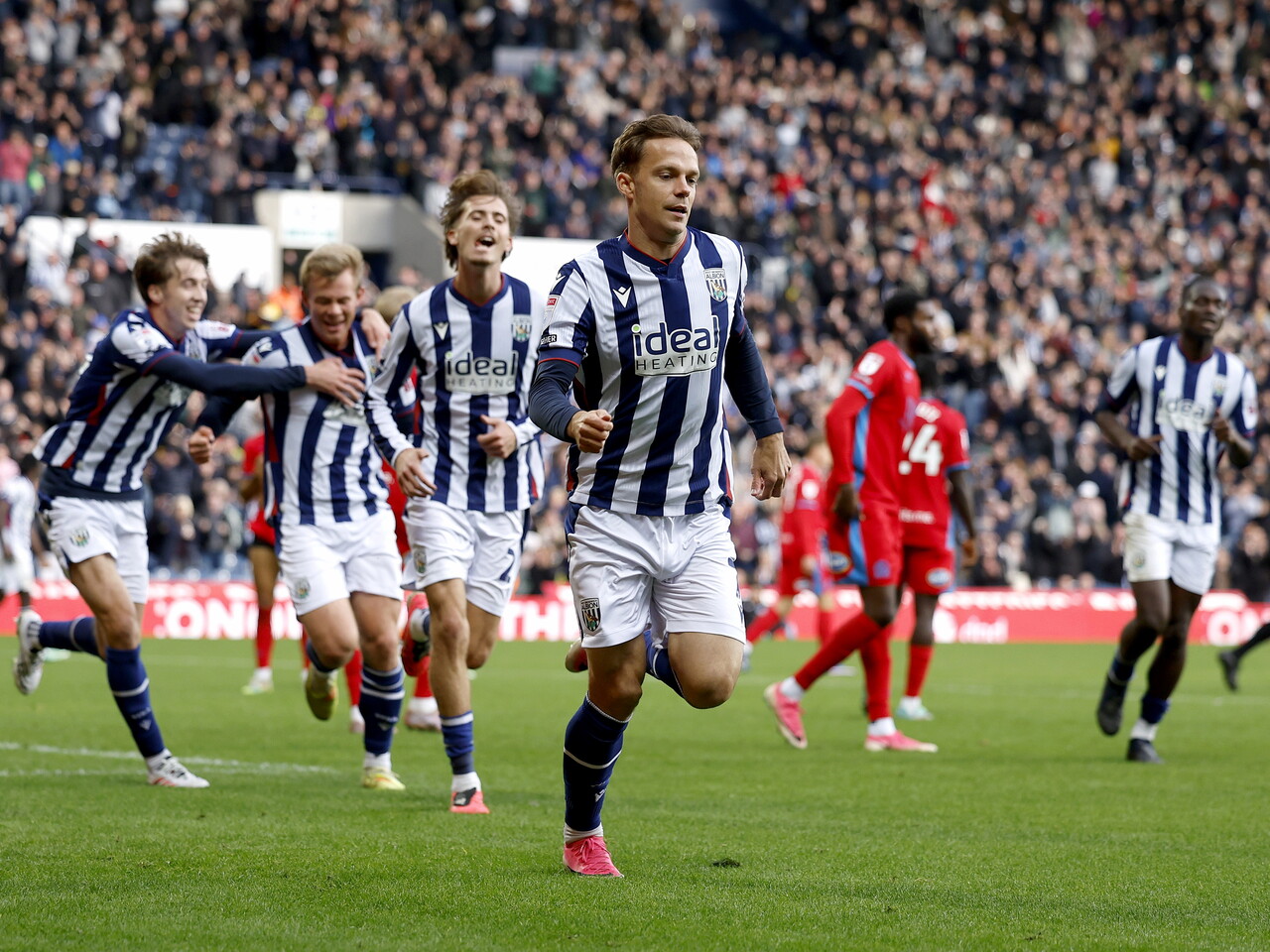Felix Horn Myhre celebrates his goal against Blackburn