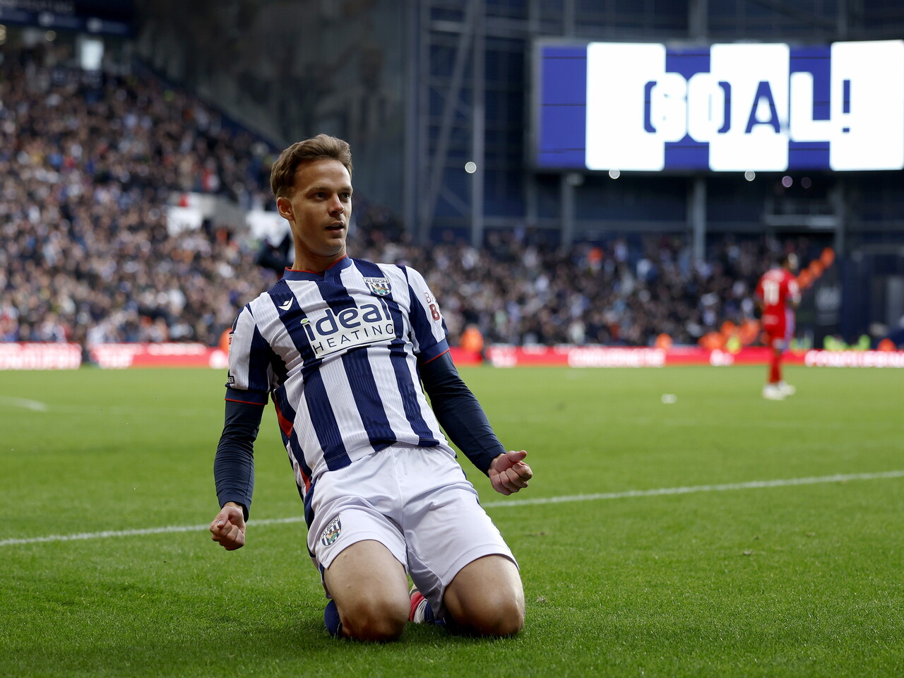 Felix Horn Myhre celebrates his goal against Blackburn