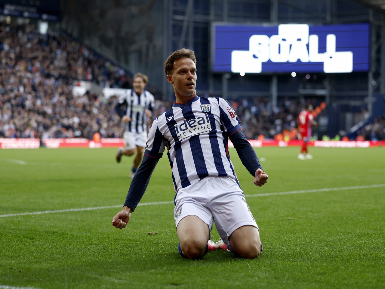 Felix Horn Myhre celebrates his goal against Blackburn