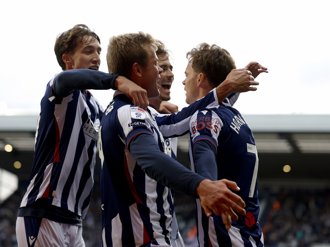 Felix Horn Myhre celebrates his goal against Blackburn with his teammates