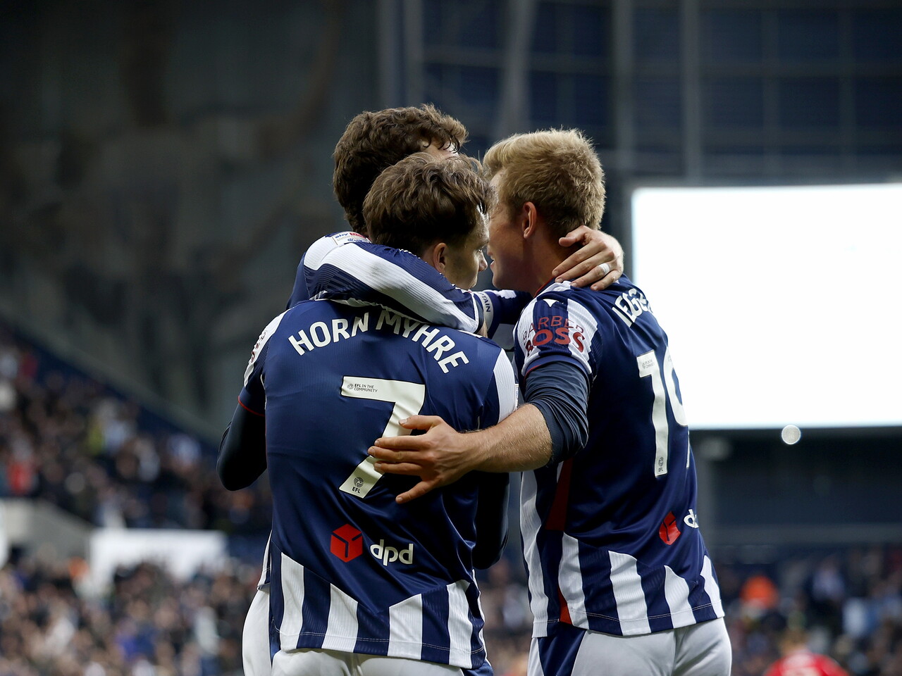 Felix Horn Myhre celebrates his goal against Blackburn with his teammates