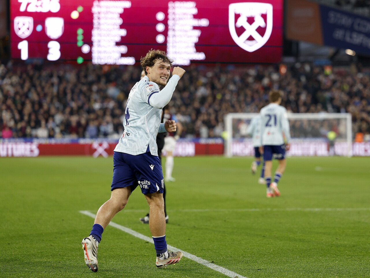 Callum Styles celebrates his goal against West Ham