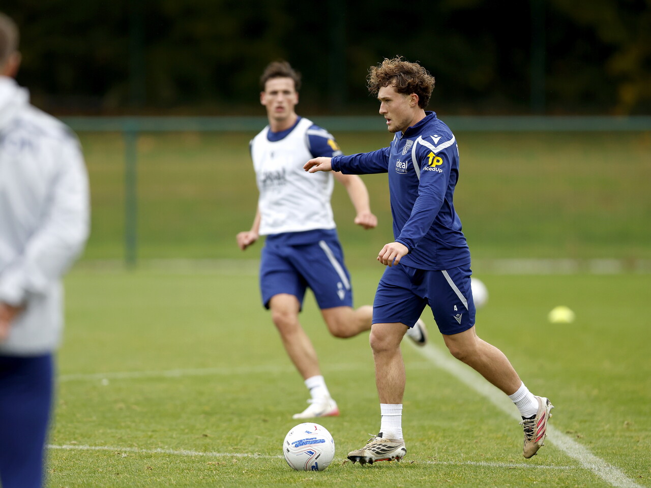 Callum Styles on the ball during training