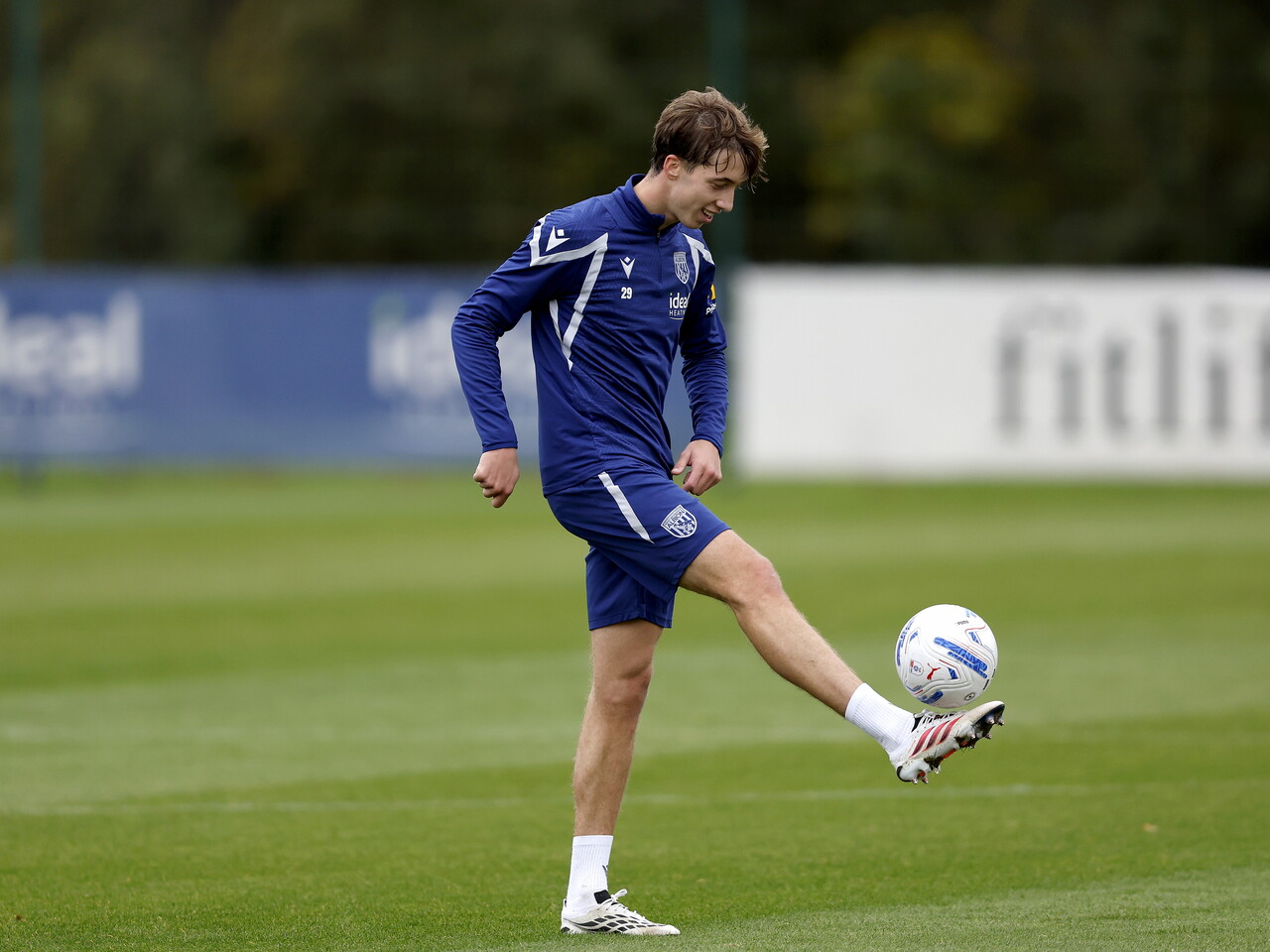 Harry Whitwell on the ball during training 