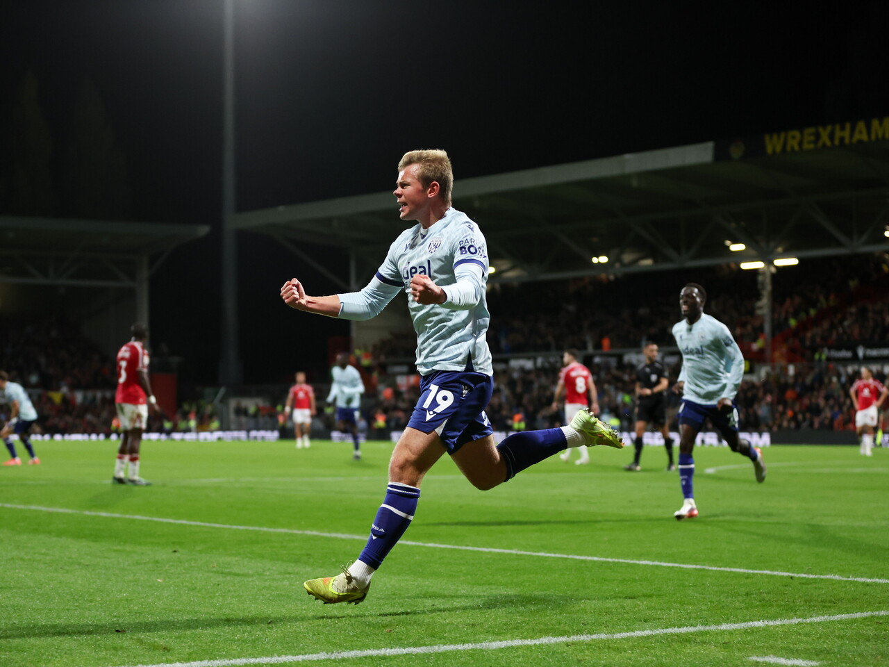 Aune Heggebo celebrates his goal against Wrexham